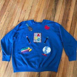Vintage Tultex Blue Educational Graphic Women's Crewneck Sweater Patches 3XL 90s